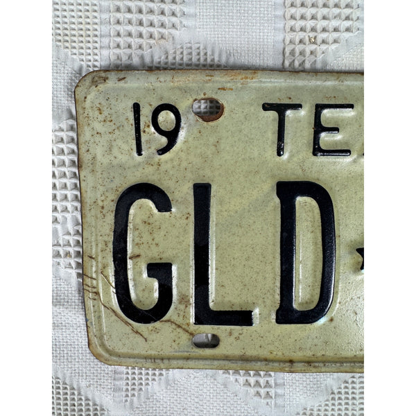 Vintage 1973 Texas License Plate GLD 649 White w Black Embossed Lettering Metal