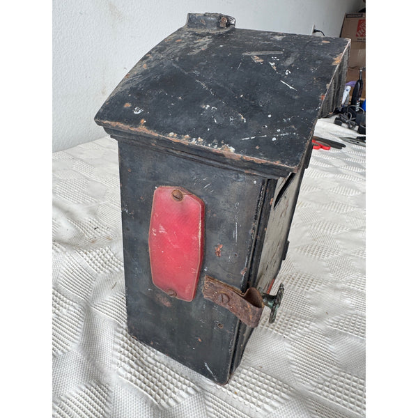 Vintage Toraya Black Cast Iron Post Box w Red Reflectors Antique Mail Box