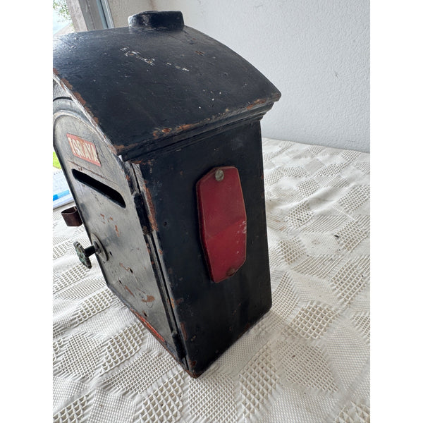 Vintage Toraya Black Cast Iron Post Box w Red Reflectors Antique Mail Box