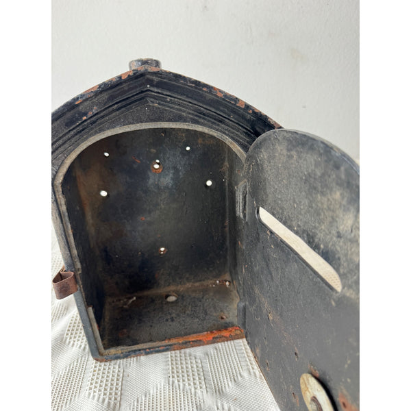 Vintage Toraya Black Cast Iron Post Box w Red Reflectors Antique Mail Box