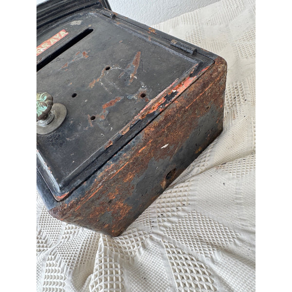 Vintage Toraya Black Cast Iron Post Box w Red Reflectors Antique Mail Box