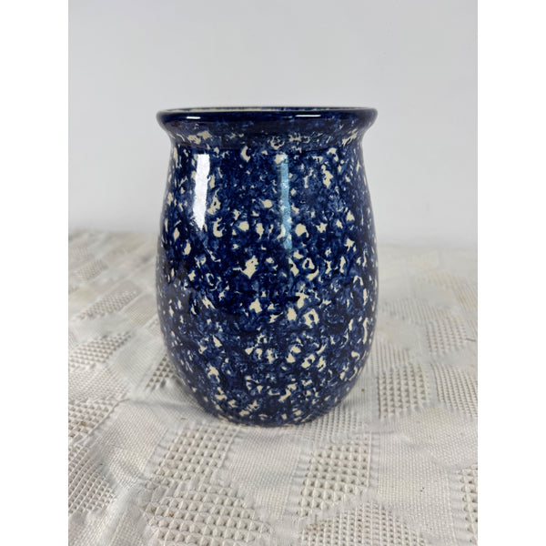 Handcrafted Blue Spongeware Ceramic Vase Signed By Artist Rodrigo Marshall TX