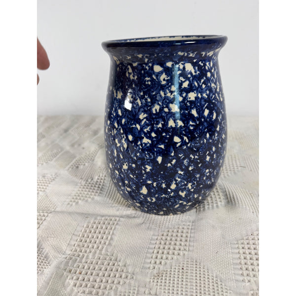 Handcrafted Blue Spongeware Ceramic Vase Signed By Artist Rodrigo Marshall TX