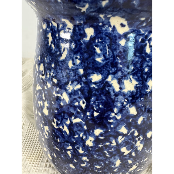 Handcrafted Blue Spongeware Ceramic Vase Signed By Artist Rodrigo Marshall TX