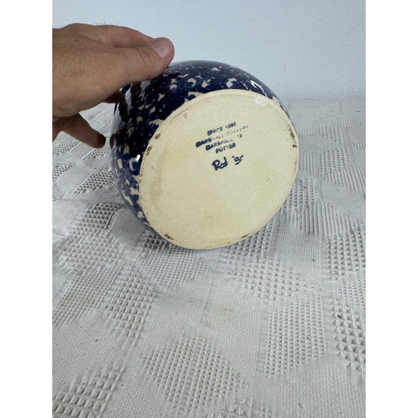 Handcrafted Blue Spongeware Ceramic Vase Signed By Artist Rodrigo Marshall TX