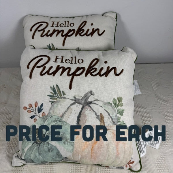 Hello Pumpkin Fall Throw Pillow Embroidered Text Watercolor Pumpkin 16 Inches
