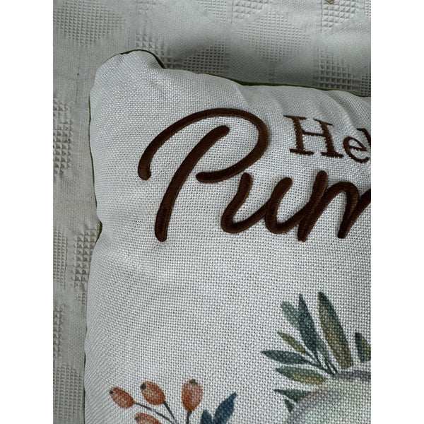 Hello Pumpkin Fall Throw Pillow Embroidered Text Watercolor Pumpkin 16 Inches
