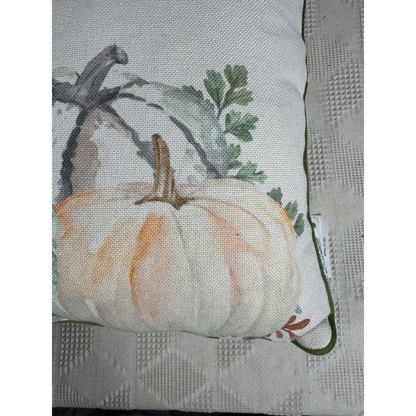 Hello Pumpkin Fall Throw Pillow Embroidered Text Watercolor Pumpkin 16 Inches