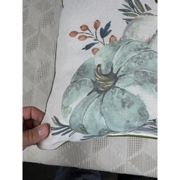 Hello Pumpkin Fall Throw Pillow Embroidered Text Watercolor Pumpkin 16 Inches