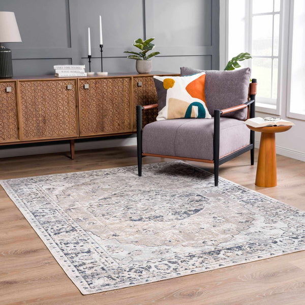 Rudo Cream Washable Area Rug in modern room