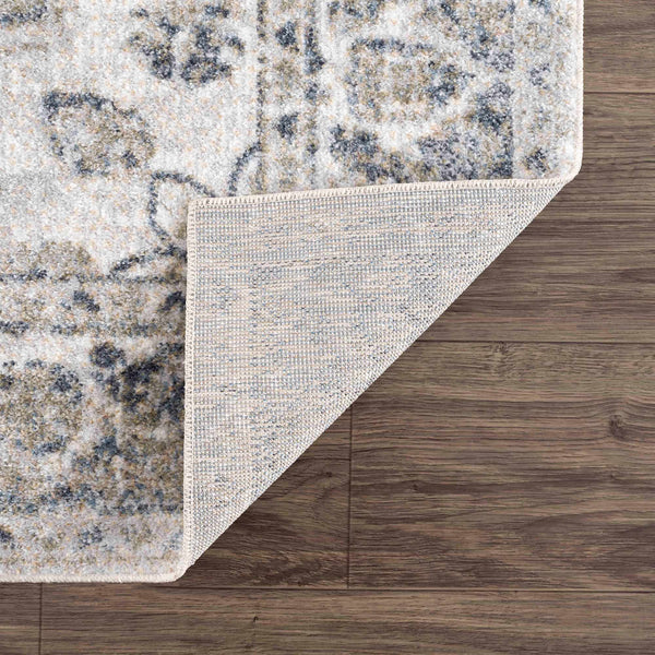 Rudo Blue Washable Area Rug showing underside