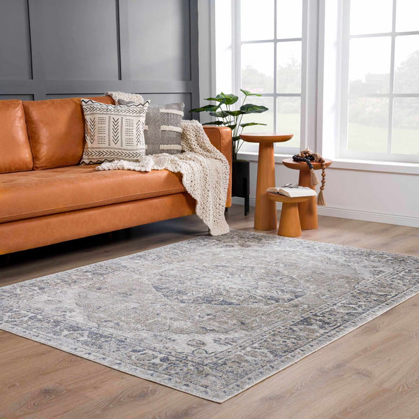 Rudo Blue Washable Area Rug in living room