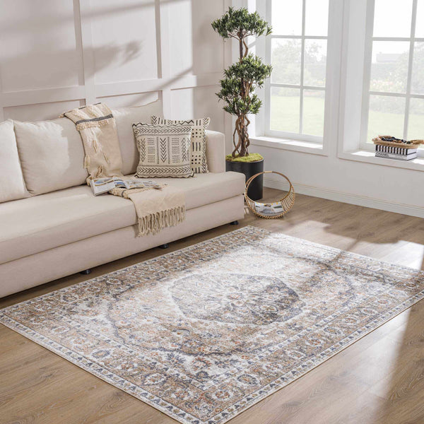 Beige Hiti Washable Area Rug comtemporary