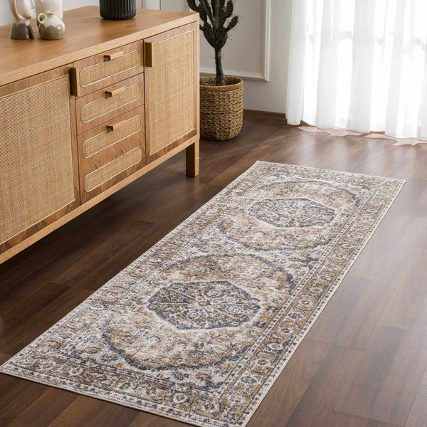 Beige Hiti Washable Area Rug runner in transitional decor