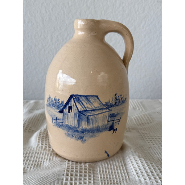 PR Storie Pottery Co Vintage Jug w Handpainted Barn Scene 1989 Marshall Texas