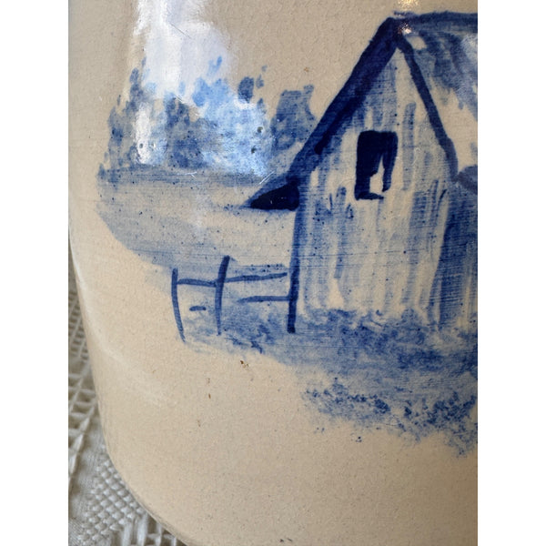 PR Storie Pottery Co Vintage Jug w Handpainted Barn Scene 1989 Marshall Texas