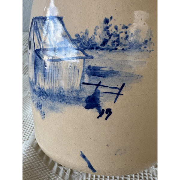 PR Storie Pottery Co Vintage Jug w Handpainted Barn Scene 1989 Marshall Texas