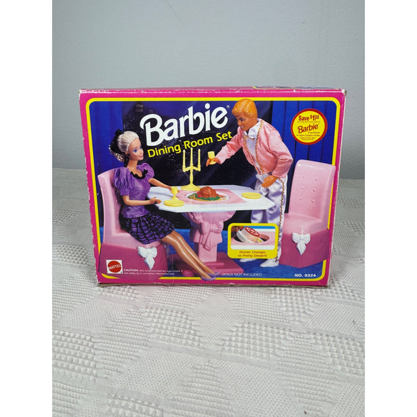 Barbie Dining Room Set Mattel 9324 Vintage 1990s Doll Furniture Accessories Pink NIB