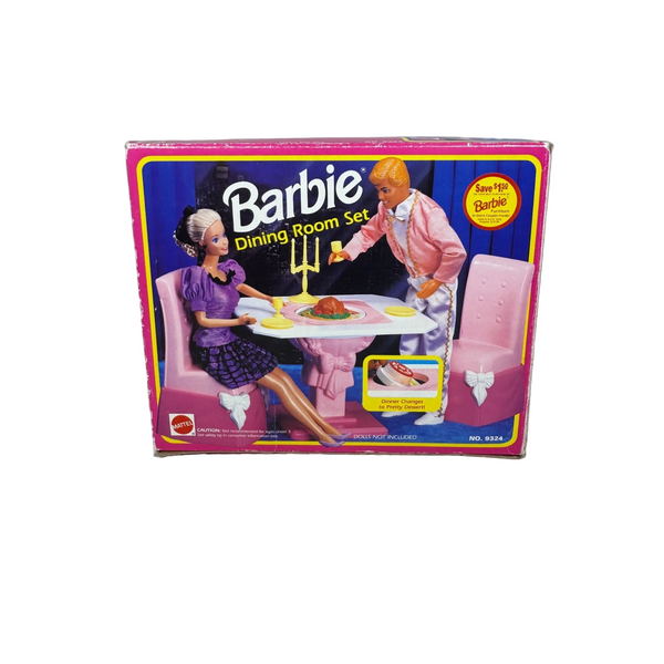 Barbie Dining Room Set Mattel 9324 Vintage 1990s Doll Furniture Accessories Pink NIB