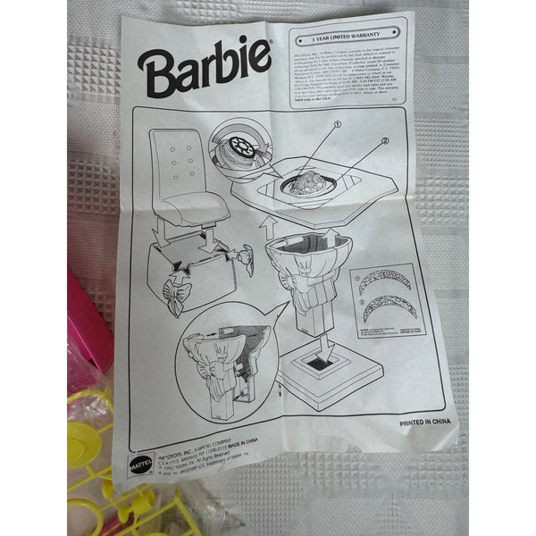 Barbie Dining Room Set Mattel 9324 Vintage 1990s Doll Furniture Accessories Pink NIB