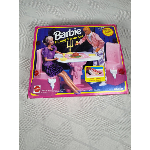 Barbie Dining Room Set Mattel 9324 Vintage 1990s Doll Furniture Accessories Pink NIB