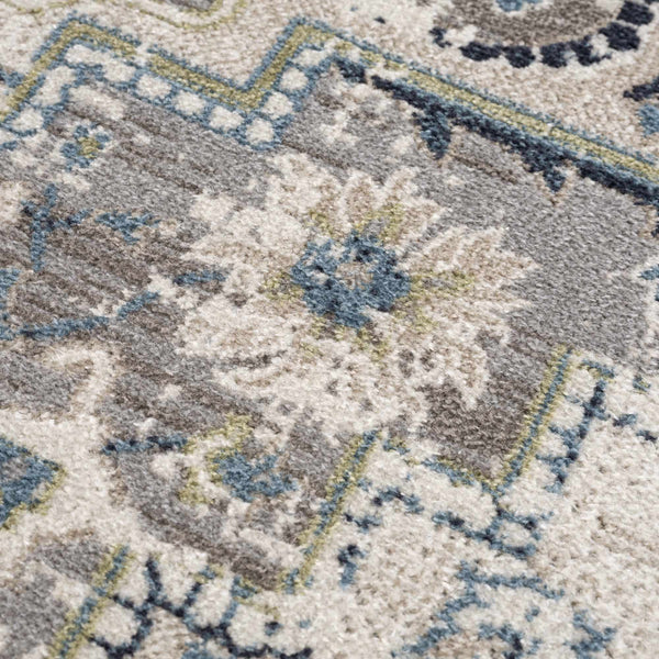 Cabacungan Gray & Blue Washable Area Rug pattern closeup