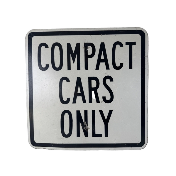 Vintage Compact Cars Only Metal Parking Sign Black and White Design 18 Inch