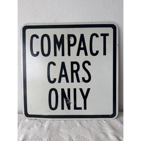 Vintage Compact Cars Only Metal Parking Sign Black and White Design 18 Inch