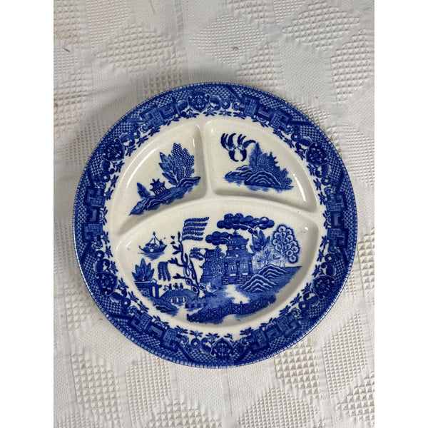 Moriyama Blue Willow Divided Plate Made Occupied Japan1940s Ceramic Collectible