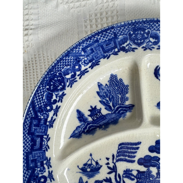 Moriyama Blue Willow Divided Plate Made Occupied Japan1940s Ceramic Collectible