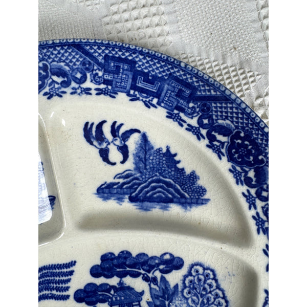 Moriyama Blue Willow Divided Plate Made Occupied Japan1940s Ceramic Collectible