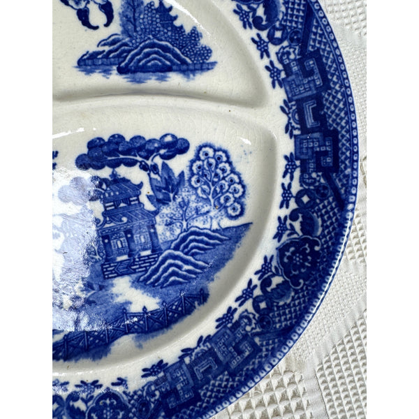 Moriyama Blue Willow Divided Plate Made Occupied Japan1940s Ceramic Collectible