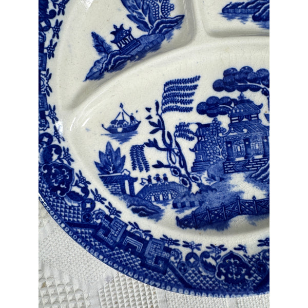 Moriyama Blue Willow Divided Plate Made Occupied Japan1940s Ceramic Collectible