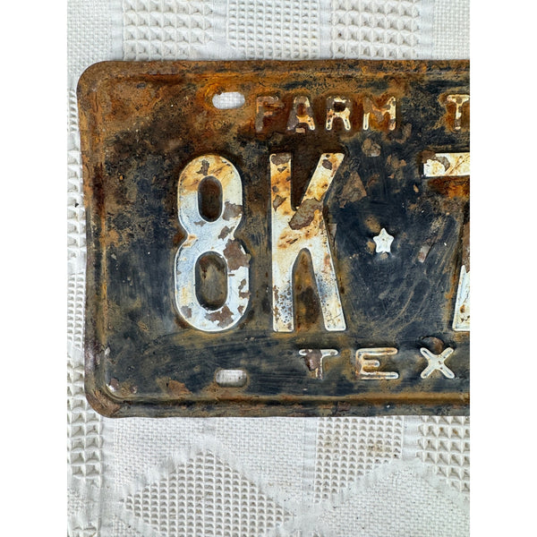 Vintage 1966 Texas Farm Truck License Plate 8K 778 Black w White Embossed Text