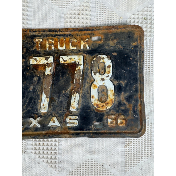 Vintage 1966 Texas Farm Truck License Plate 8K 778 Black w White Embossed Text