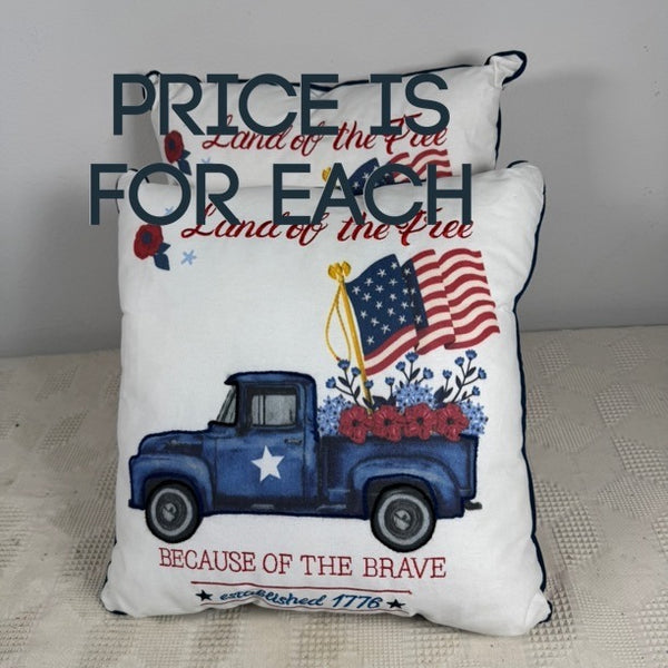 Land Of The Free Patriotic Throw Pillow w Vintage Truck 16 Inch Overstuffed