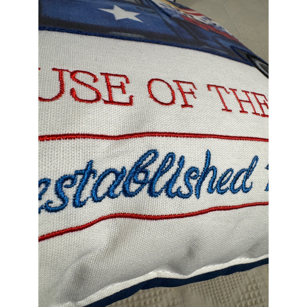 Land Of The Free Patriotic Throw Pillow w Vintage Truck 16 Inch Overstuffed