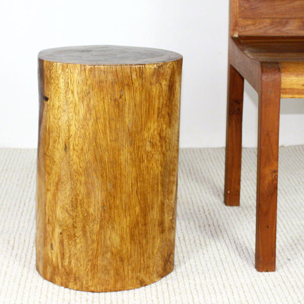 Wood Stump Stool or Stand 11-14 in DIA x 18 in H Walnut Oil as side table