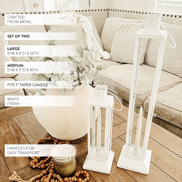 Tall Farmhouse White Metal Lanterns specifications