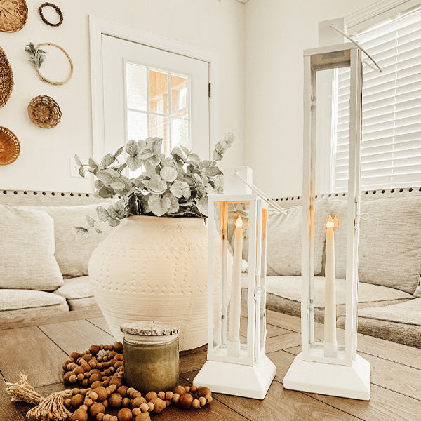 Tall Farmhouse White Metal Lanterns living room decor