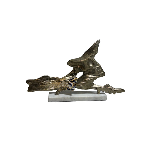 Abstract Gold Aluminum Driftwood Style Sculpture w Marble Base Modern Art NEW