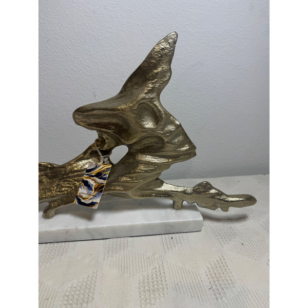 Abstract Gold Aluminum Driftwood Style Sculpture w Marble Base Modern Art NEW
