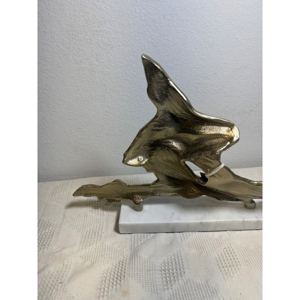 Abstract Gold Aluminum Driftwood Style Sculpture w Marble Base Modern Art NEW