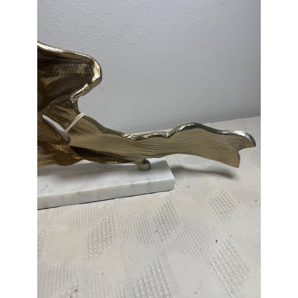 Abstract Gold Aluminum Driftwood Style Sculpture w Marble Base Modern Art NEW