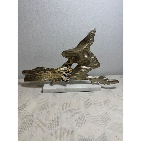 Abstract Gold Aluminum Driftwood Style Sculpture w Marble Base Modern Art NEW