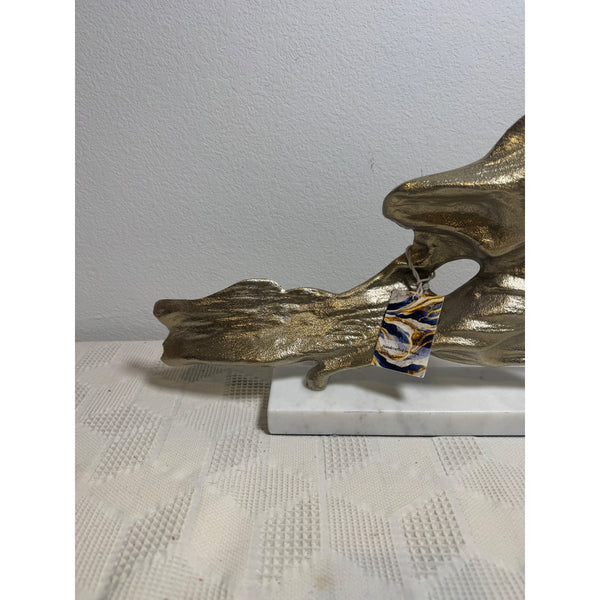Abstract Gold Aluminum Driftwood Style Sculpture w Marble Base Modern Art NEW