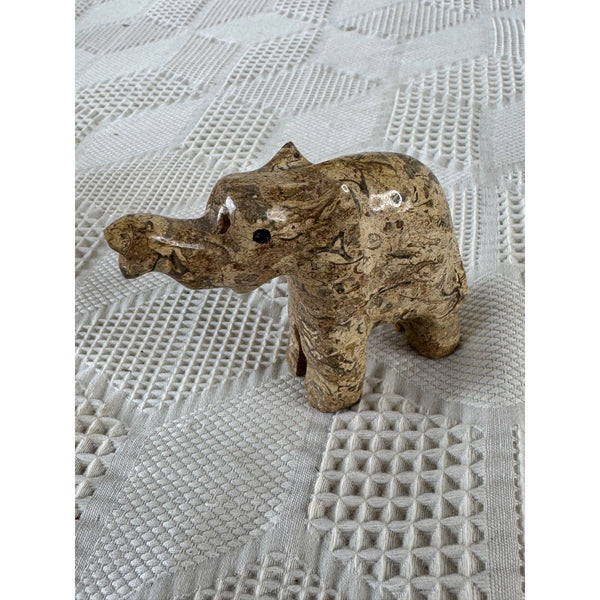 Handcrafted Polished Stone Elephant Figurine Brown Marble Global Decor