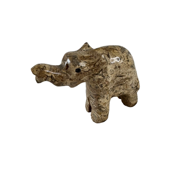 Handcrafted Polished Stone Elephant Figurine Brown Marble Global Decor
