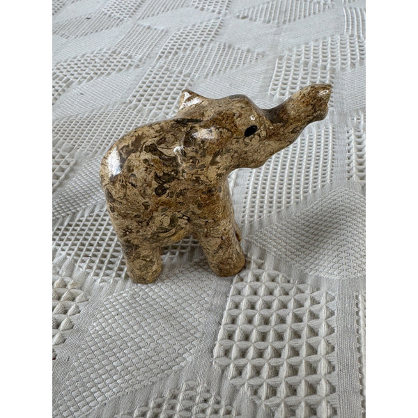 Handcrafted Polished Stone Elephant Figurine Brown Marble Global Decor