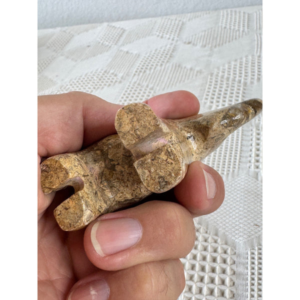 Handcrafted Polished Stone Elephant Figurine Brown Marble Global Decor